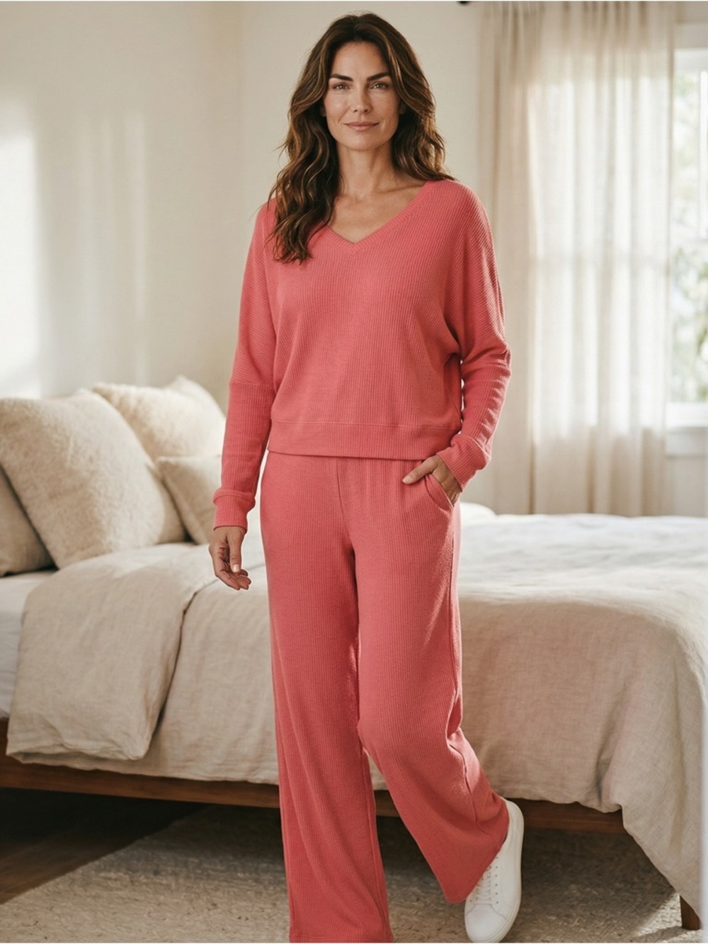 Auden Ribbed Lounge Pajama Top NWT Pink V-Neck Soft Cozy Sleepwear
